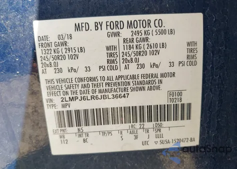 2018 Lincoln Mkx Reserve из США, поврежденный, VIN 2LMPJ6LR6JBL36647